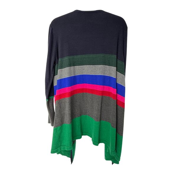 Anthropologie Lili’s Closet Striped Open Front Cardigan L Navy Multi Colorblock - Picture 3 of 7